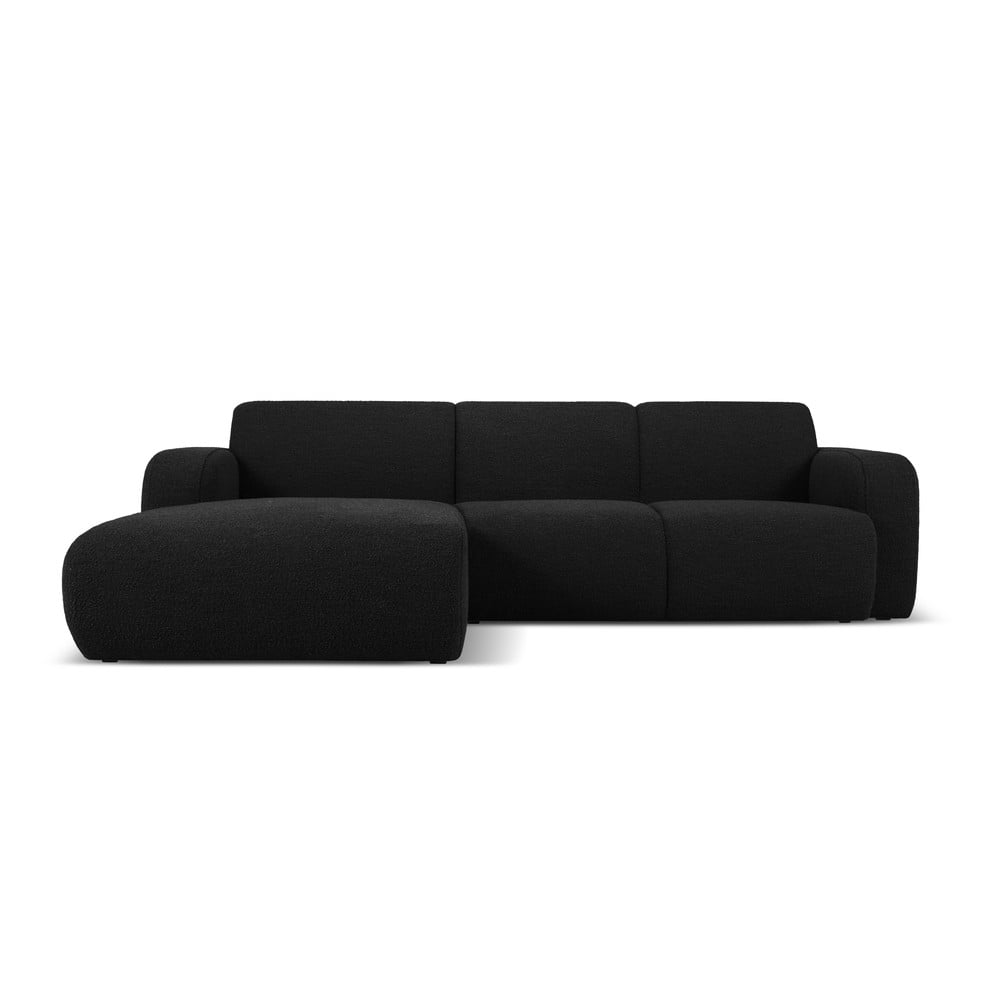 Colțar negru cu tapițerie din stofă bouclé (colț stânga) Molino – Micadoni Home Colțar negru cu tapițerie din stofă bouclé (colț stânga) Molino – Micadoni Home