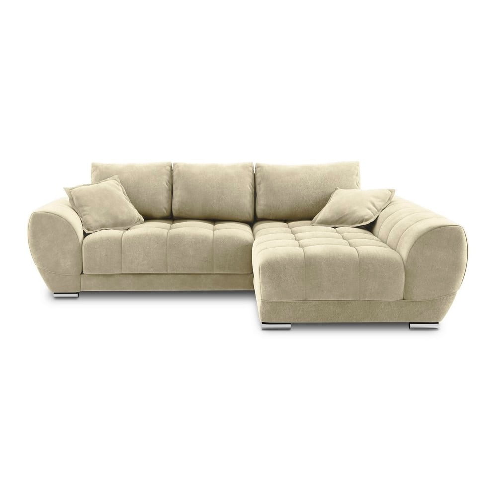 Colțar extensibil cu tapițerie de catifea și șezlong pe partea dreaptă Windsor & Co Sofas Nuage, bej Colțar extensibil cu tapițerie de catifea și șezlong pe partea dreaptă Windsor & Co Sofas Nuage, bej