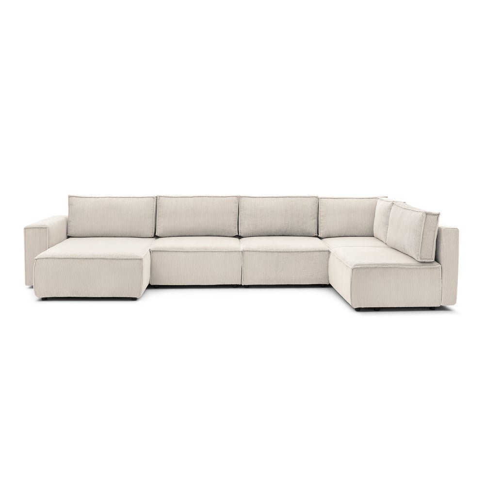 Colțar crem cu tapițerie din catifea reiată (cu colț pe partea dreaptă/în formă de "U") Nihad modular – Bobochic Paris Colțar crem cu tapițerie din catifea reiată (cu colț pe partea dreaptă/în formă de "U") Nihad modular – Bobochic Paris
