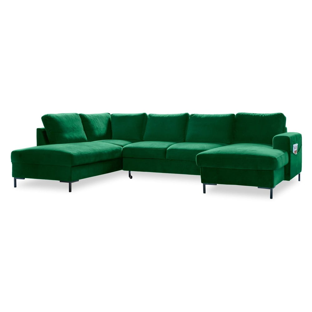Canapea extensibilă din catifea în formă de „U” cu șezlong pe partea stângă Miuform Lofty Lilly, verde Canapea extensibilă din catifea în formă de „U” cu șezlong pe partea stângă Miuform Lofty Lilly, verde