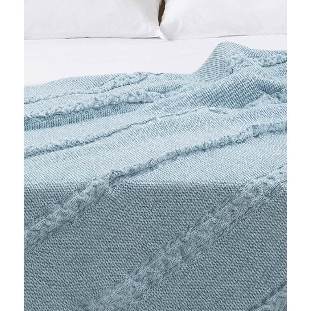 Cuvertură albastră din bumbac pentru pat dublu 200x220 cm Trenza – Oyo Concept Cuvertură albastră din bumbac pentru pat dublu 200x220 cm Trenza – Oyo Concept