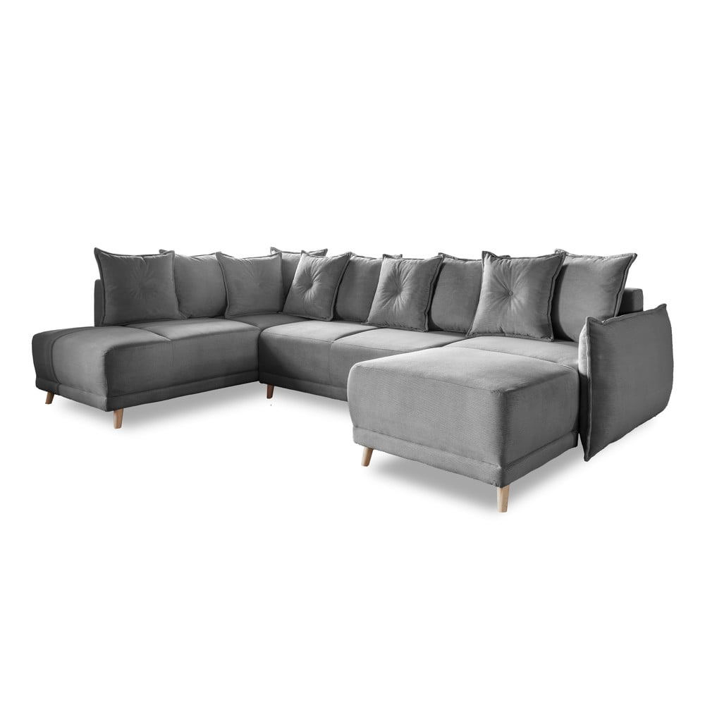 Colțar gri extensibil cu tapițerie din catifea reiată (colț stânga/în formă de "U") Lazy Lukka – Miuform Colțar gri extensibil cu tapițerie din catifea reiată (colț stânga/în formă de "U") Lazy Lukka – Miuform