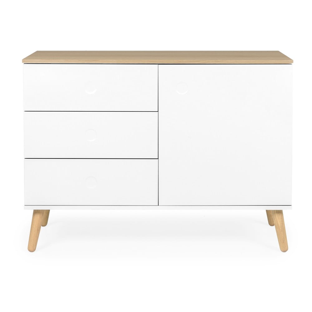 Comodă albă joasă cu aspect de lemn de stejar 109x79 cm Dot – Tenzo Comodă albă joasă cu aspect de lemn de stejar 109x79 cm Dot – Tenzo