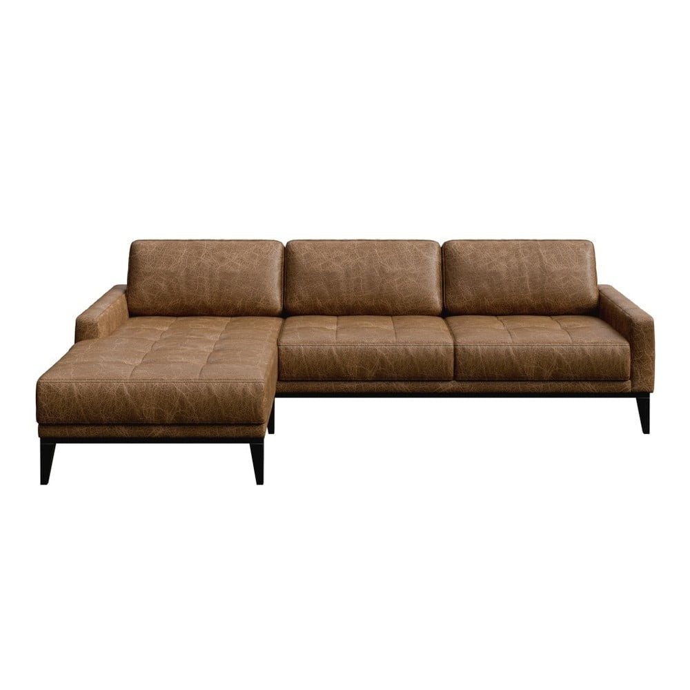 Colțar din piele cu șezlong pe partea stângă MESONICA Musso Tufted, maro Colțar din piele cu șezlong pe partea stângă MESONICA Musso Tufted, maro