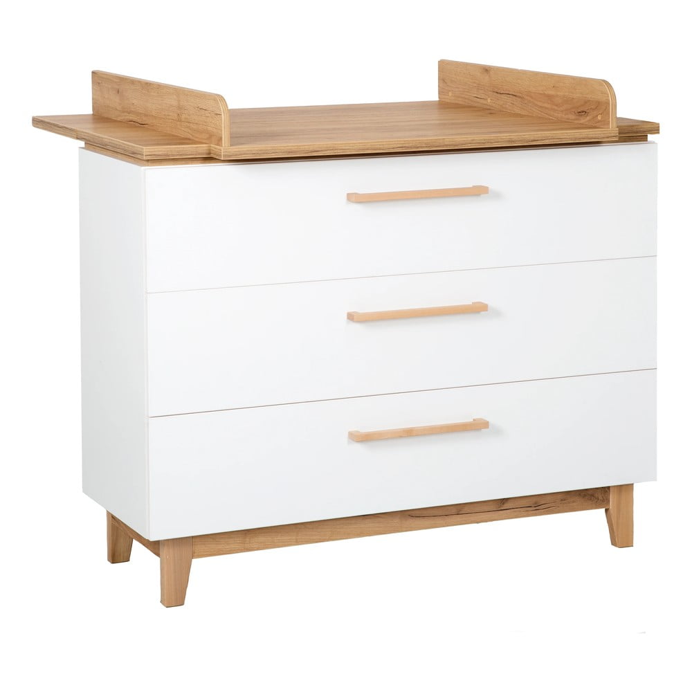 Comodă de copii albă joasă cu aspect de lemn de stejar cu masă de schimbat 118x104 cm Finn – Roba Comodă de copii albă joasă cu aspect de lemn de stejar cu masă de schimbat 118x104 cm Finn – Roba