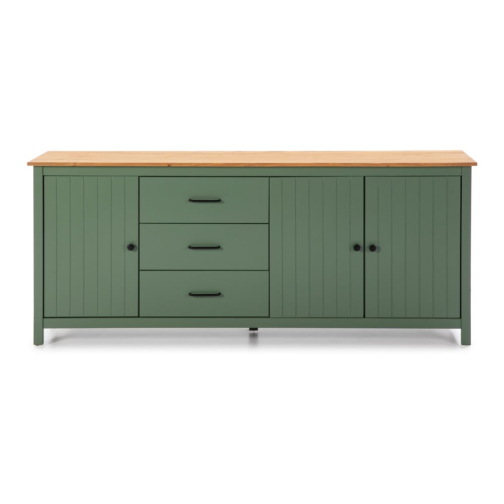 Comodă verde/în culoare naturală joasă din lemn masiv de pin 190x80 cm Miranda – Marckeric Comodă verde/în culoare naturală joasă din lemn masiv de pin 190x80 cm Miranda – Marckeric