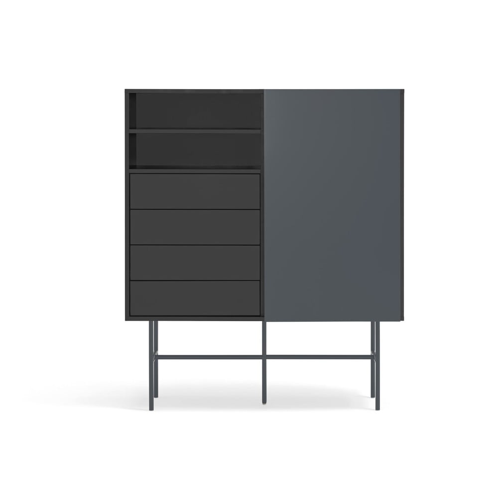 Comodă neagră-gri antracit înaltă cu ușă glisantă 120x140 cm Nube – Teulat Comodă neagră-gri antracit înaltă cu ușă glisantă 120x140 cm Nube – Teulat