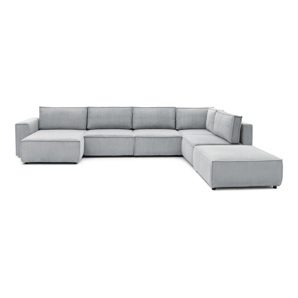 Colțar gri deschis cu tapițerie din catifea reiată (cu colț pe partea dreaptă/în formă de "U") Nihad modular – Bobochic Paris Colțar gri deschis cu tapițerie din catifea reiată (cu colț pe partea dreaptă/în formă de "U") Nihad modular – Bobochic Paris