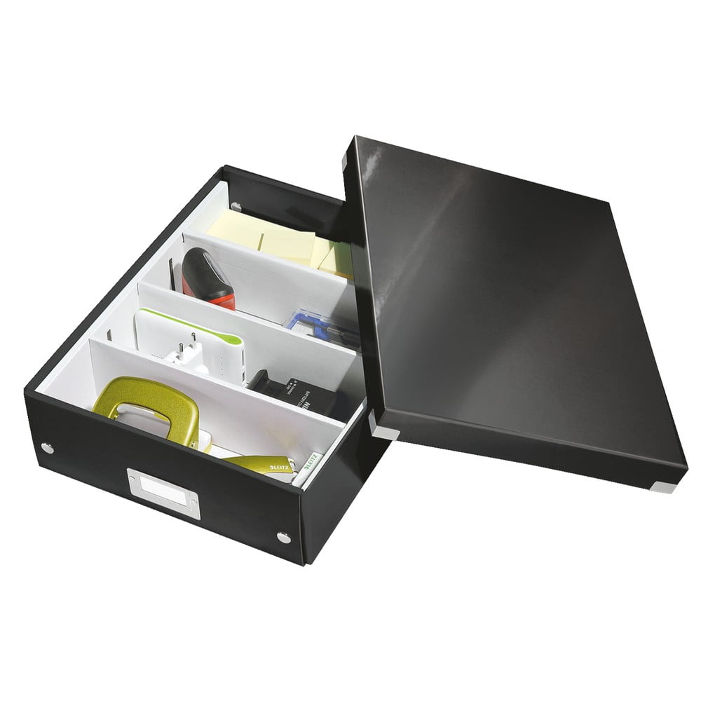 Cutie de depozitare neagră din carton cu capac 28x37x10 cm Click&Store – Leitz Cutie de depozitare neagră din carton cu capac 28x37x10 cm Click&Store – Leitz