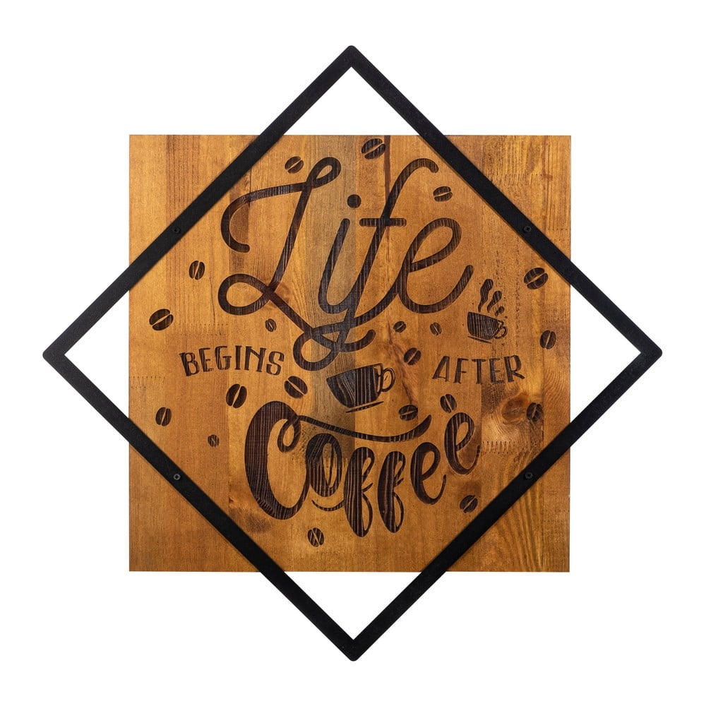 Decorațiune de perete din metal/lemn 54x54 cm Life Begins After Coffee – Wallity Decorațiune de perete din metal/lemn 54x54 cm Life Begins After Coffee – Wallity