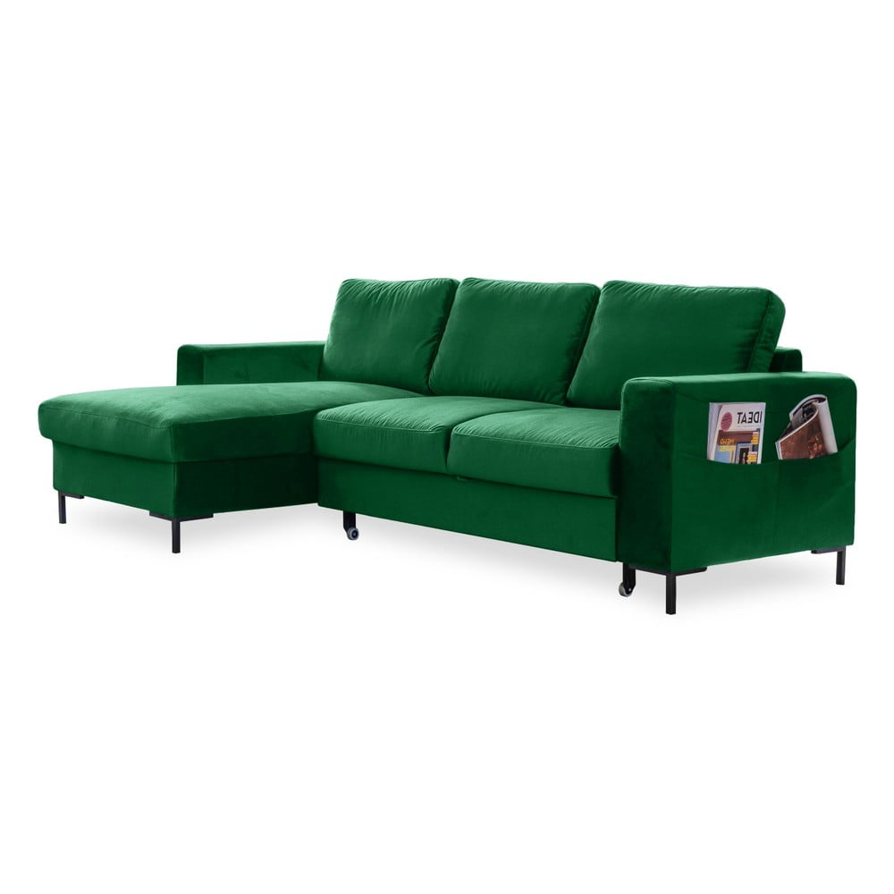 Colțar extensibil din catifea cu șezlong pe partea stângă Miuform Lofty Lilly, verde Colțar extensibil din catifea cu șezlong pe partea stângă Miuform Lofty Lilly, verde