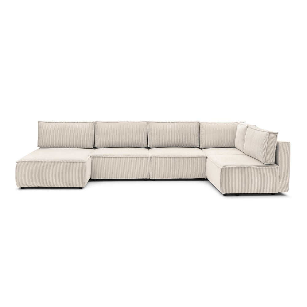 Colțar crem cu tapițerie din catifea reiată (în formă de "U"/cu colț variabil) Nihad modular – Bobochic Paris Colțar crem cu tapițerie din catifea reiată (în formă de "U"/cu colț variabil) Nihad modular – Bobochic Paris