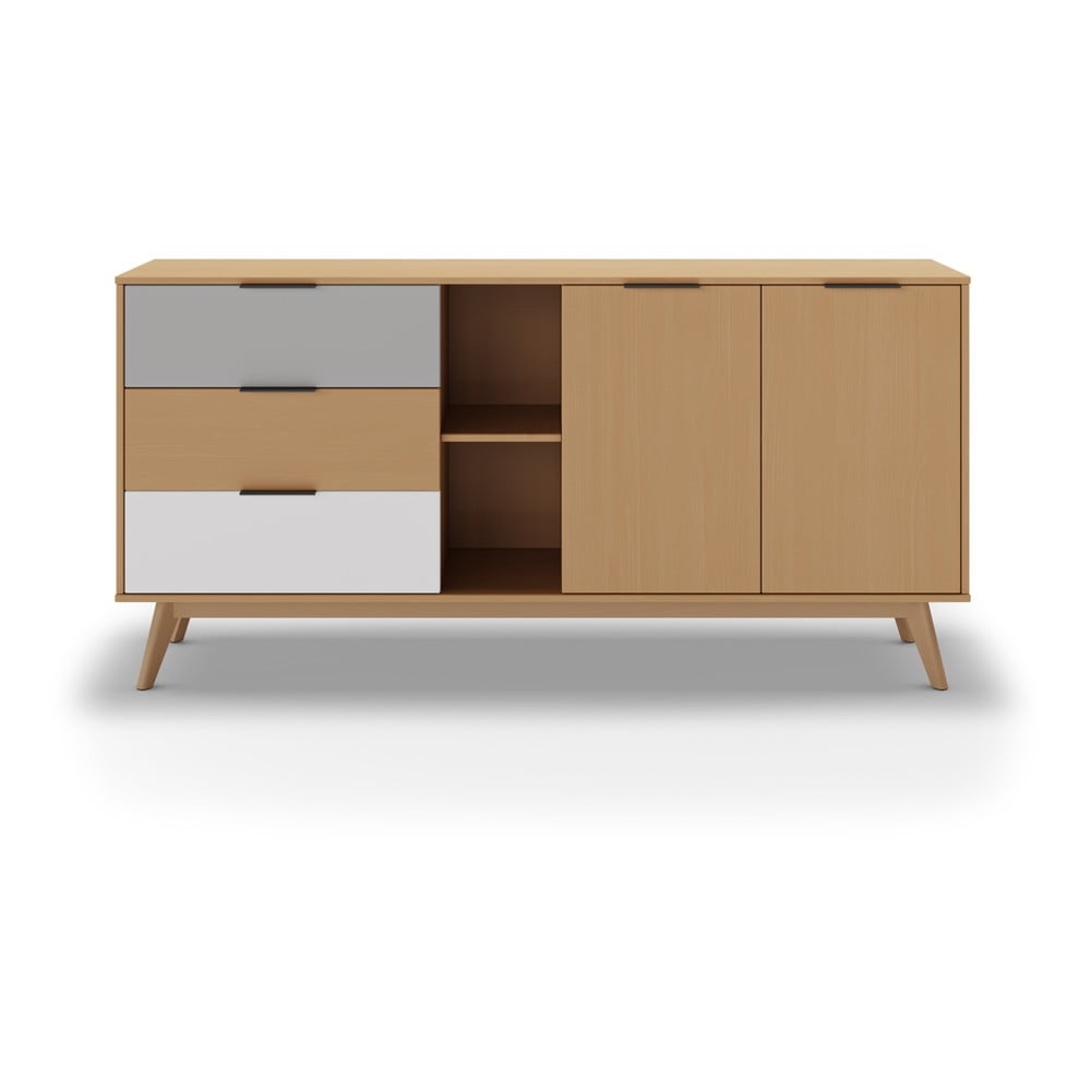 Comodă natural/gri/alb din lemn de pin 165x81 cm Elfa – Marckeric Comodă natural/gri/alb din lemn de pin 165x81 cm Elfa – Marckeric