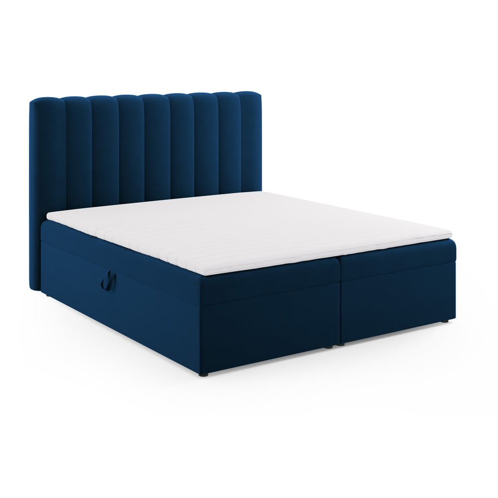 Pat boxspring albastru închis cu spațiu de depozitare 180x200 cm Gina – Milo Casa Pat boxspring albastru închis cu spațiu de depozitare 180x200 cm Gina – Milo Casa