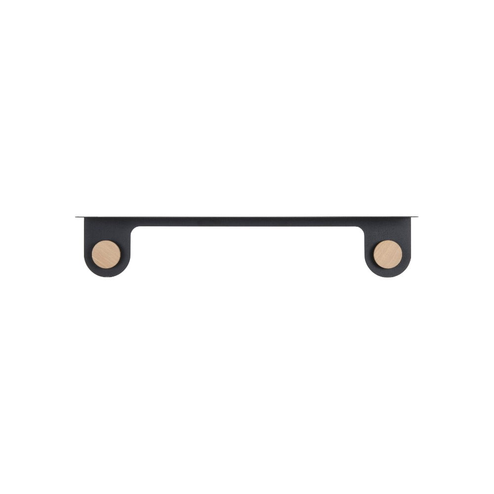 Raft de perete din oțel și detalii din lemn de stejar, cu 2 cârlige Gazzda Hook, lungime 70 cm, negru Raft de perete din oțel și detalii din lemn de stejar, cu 2 cârlige Gazzda Hook, lungime 70 cm, negru