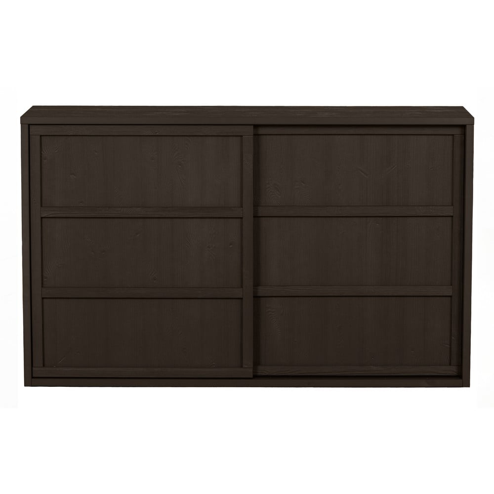 Comodă maro închis joasă din lemn de pin cu ușă glisantă 140x85 cm Nomin – BePureHome Comodă maro închis joasă din lemn de pin cu ușă glisantă 140x85 cm Nomin – BePureHome