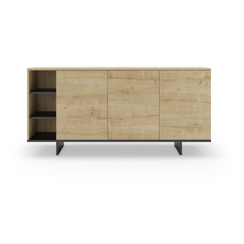 Comodă în culoare naturală joasă cu aspect de lemn de stejar 170x80 cm Cequoia – Marckeric Comodă în culoare naturală joasă cu aspect de lemn de stejar 170x80 cm Cequoia – Marckeric