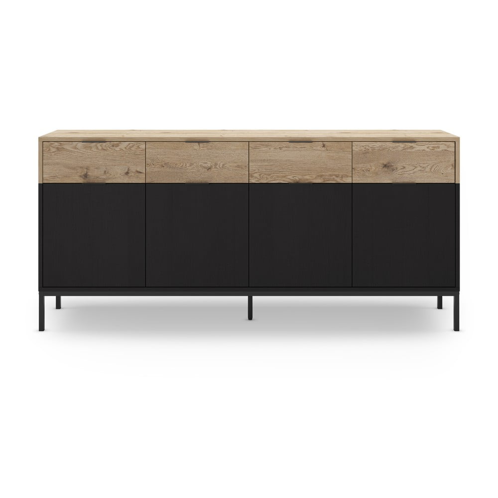Comodă neagră/în culoare naturală joasă cu aspect de lemn de stejar 180x80 cm Marion – Marckeric Comodă neagră/în culoare naturală joasă cu aspect de lemn de stejar 180x80 cm Marion – Marckeric