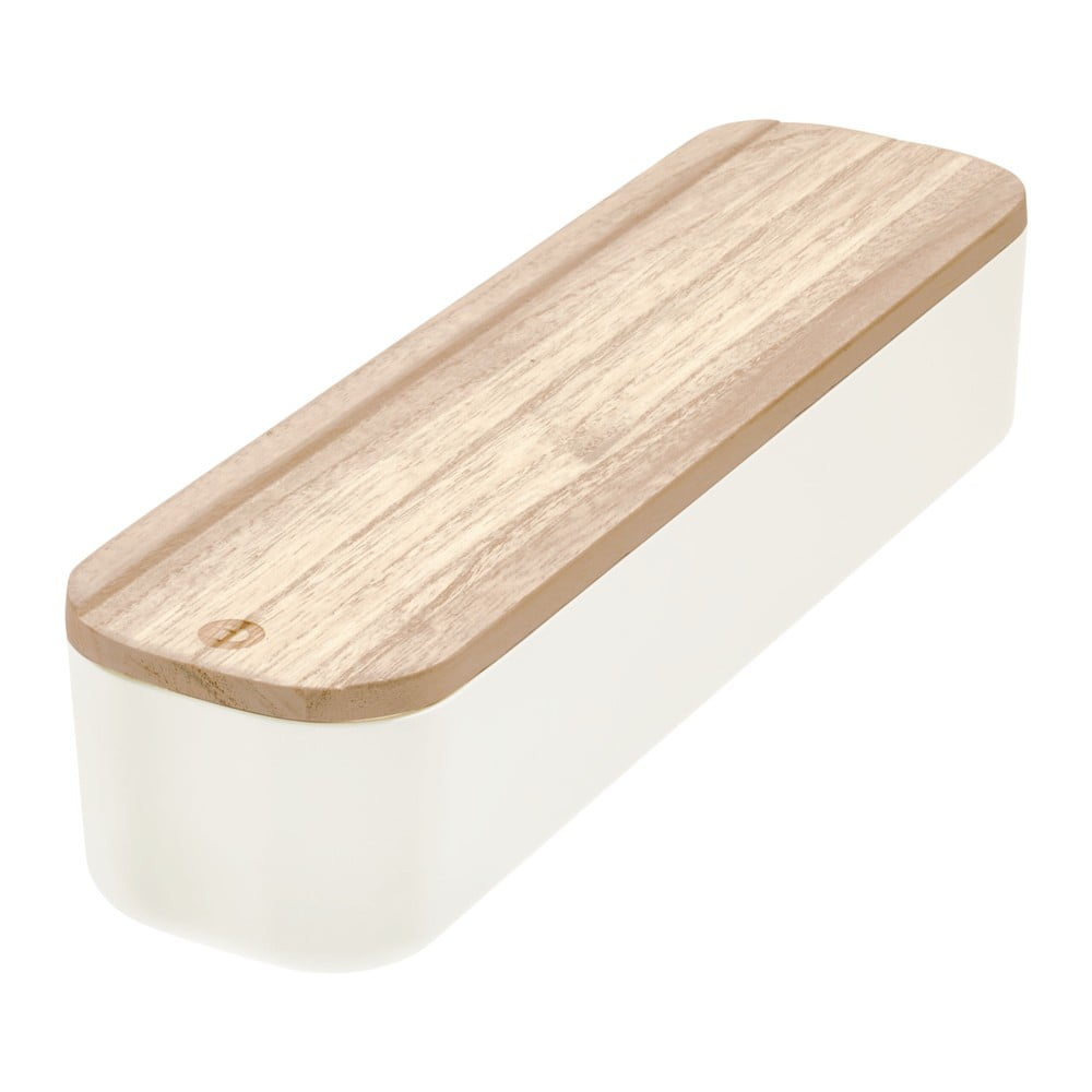 Cutie depozitare cu capac din lemn paulownia iDesign Eco, 9 x 36,5 cm, alb Cutie depozitare cu capac din lemn paulownia iDesign Eco, 9 x 36,5 cm, alb