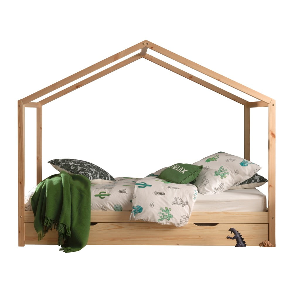 Pat pentru copii în culoare naturală de tip casă/cu extensie suplimentară din lemn masiv de pin cu spațiu de depozitare 90x200 cm DALLAS – Vipack Pat pentru copii în culoare naturală de tip casă/cu extensie suplimentară din lemn masiv de pin cu spațiu de depozitare 90x200 cm DALLAS – Vipack