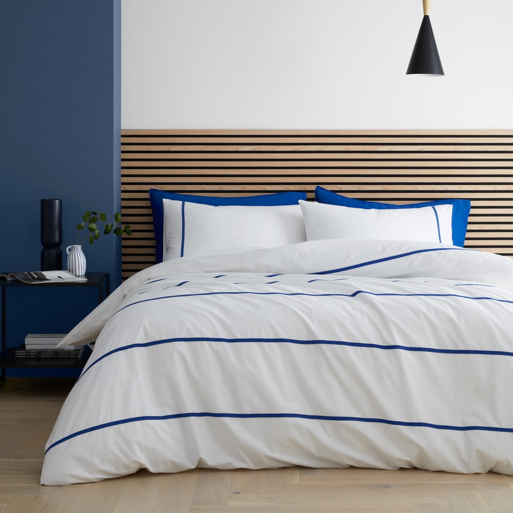 Lenjerie de pat albă/albastră din bumbac pentru pat dublu 200x200 cm Herringbone Trim Stripe – Content by Terence Conran Lenjerie de pat albă/albastră din bumbac pentru pat dublu 200x200 cm Herringbone Trim Stripe – Content by Terence Conran