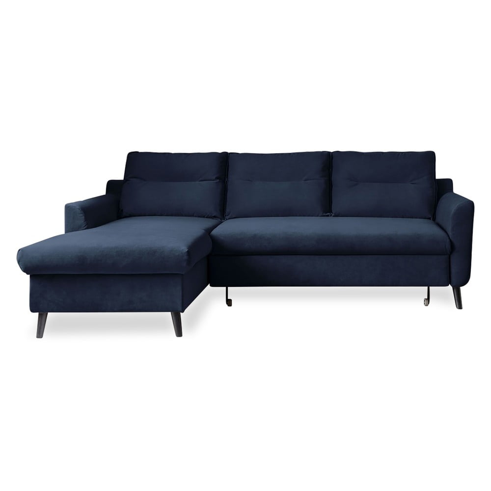 Colțar extensibil din catifea cu șezlong pe partea stângă Miuform Stylish Stan, albastru închis Colțar extensibil din catifea cu șezlong pe partea stângă Miuform Stylish Stan, albastru închis