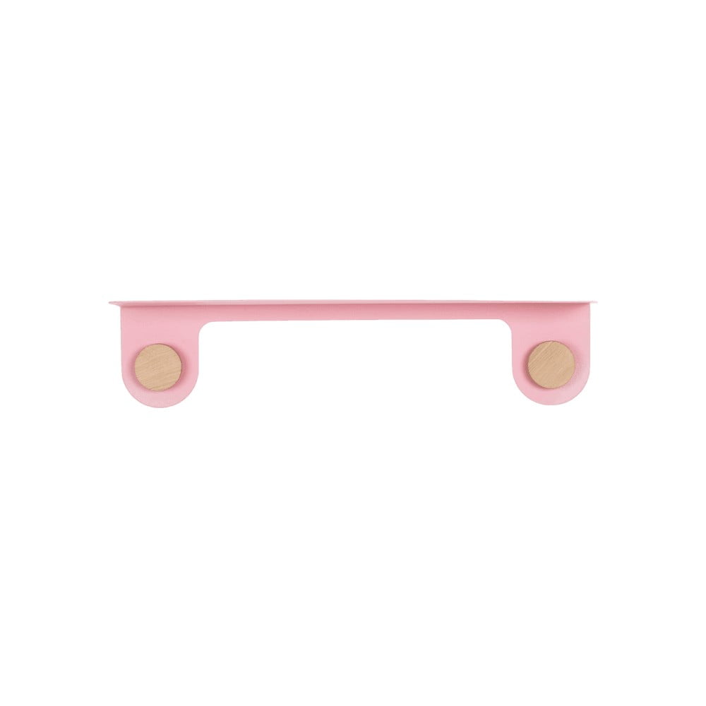 Raft de perete din oțel și detalii din lemn de stejar, cu 2 cârlige Gazzda Hook, lungime 60 cm, roz Raft de perete din oțel și detalii din lemn de stejar, cu 2 cârlige Gazzda Hook, lungime 60 cm, roz