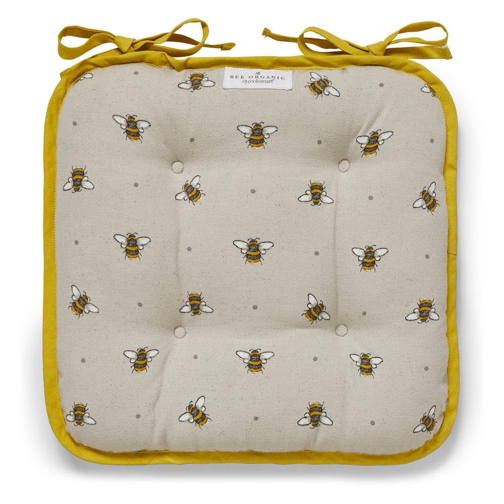 Pernă pentru scaun din bumbac Cooksmart ® Bumble Bees, bej-galben Pernă pentru scaun din bumbac Cooksmart ® Bumble Bees, bej-galben