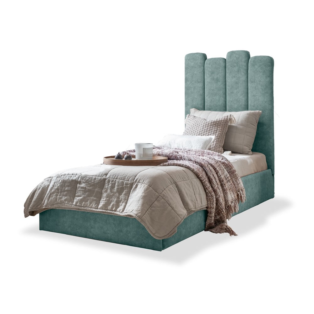 Pat turcoaz tapițat cu spațiu de depozitare și somieră 90x200 cm Dreamy Aurora – Miuform Pat turcoaz tapițat cu spațiu de depozitare și somieră 90x200 cm Dreamy Aurora – Miuform