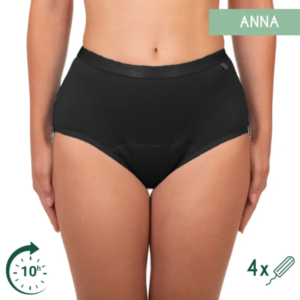 Chiloți menstruali clasici, cu bandă satinată Anna - Negru – absorbție ridicată L Chiloți menstruali clasici, cu bandă satinată Anna - Negru – absorbție ridicată L