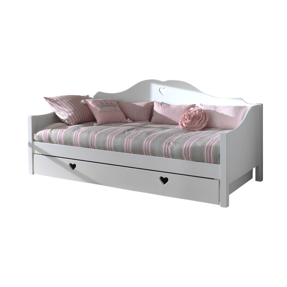 Pat pentru copii alb cu extensie suplimentară din lemn masiv de pin cu spațiu de depozitare 90x200 cm AMORI – Vipack Pat pentru copii alb cu extensie suplimentară din lemn masiv de pin cu spațiu de depozitare 90x200 cm AMORI – Vipack
