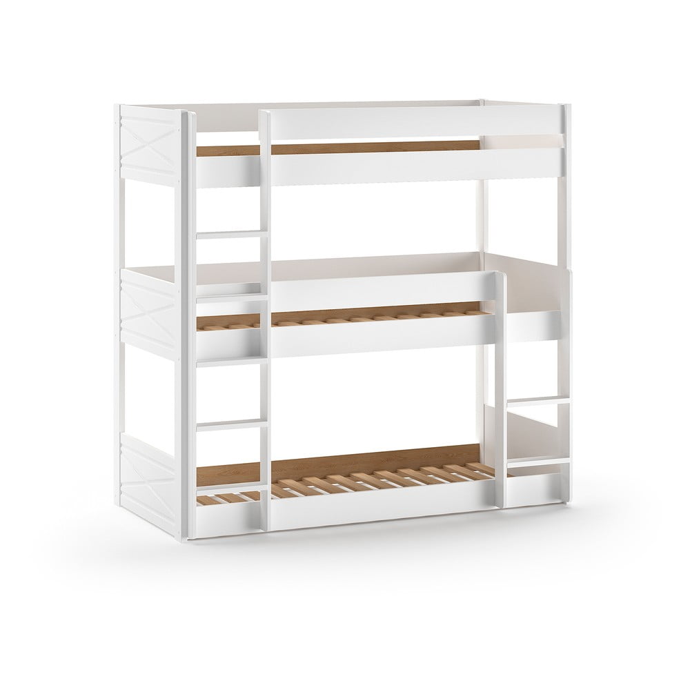 Pat pentru copii alb supraetajat din lemn masiv de pin 90x200 cm Scott – Vipack Pat pentru copii alb supraetajat din lemn masiv de pin 90x200 cm Scott – Vipack