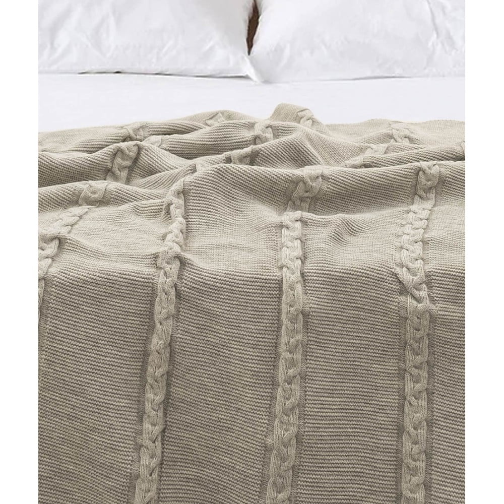 Cuvertură bej din bumbac pentru pat dublu 200x220 cm Trenza – Oyo Concept Cuvertură bej din bumbac pentru pat dublu 200x220 cm Trenza – Oyo Concept