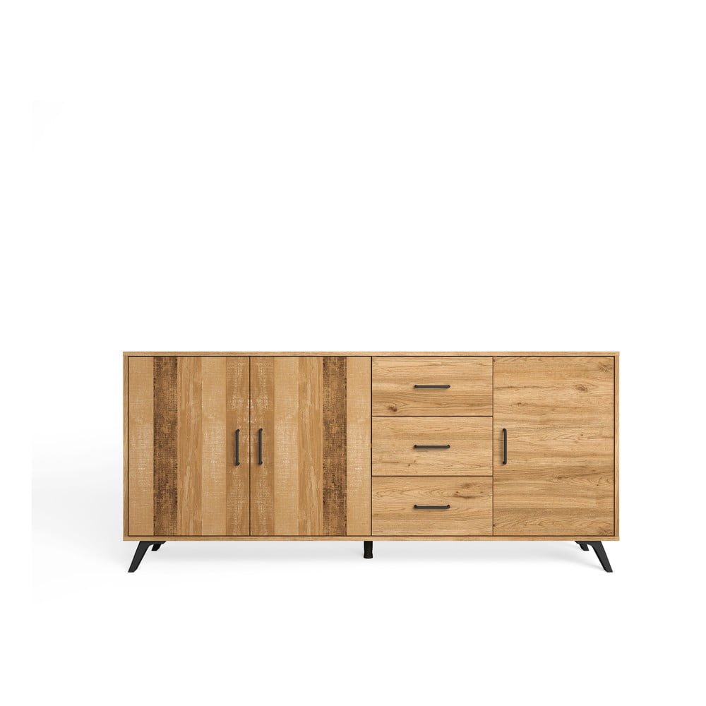 Comodă roșu/ joasă cu aspect de lemn de stejar 181x81 cm Nordic – Marckeric Comodă roșu/ joasă cu aspect de lemn de stejar 181x81 cm Nordic – Marckeric
