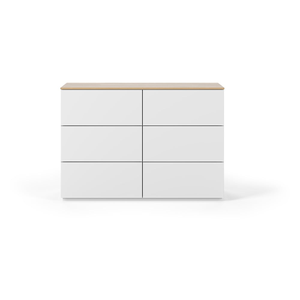 Comodă albă cu sertare și cu blat cu aspect de lemn de stejar Join TemaHome, 120x84 cm Comodă albă cu sertare și cu blat cu aspect de lemn de stejar Join TemaHome, 120x84 cm
