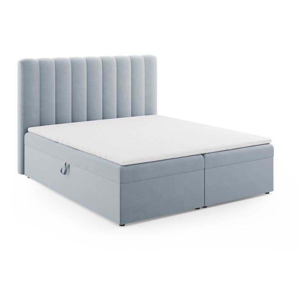 Pat boxspring albastru deschis cu spațiu de depozitare 180x200 cm Gina – Milo Casa Pat boxspring albastru deschis cu spațiu de depozitare 180x200 cm Gina – Milo Casa