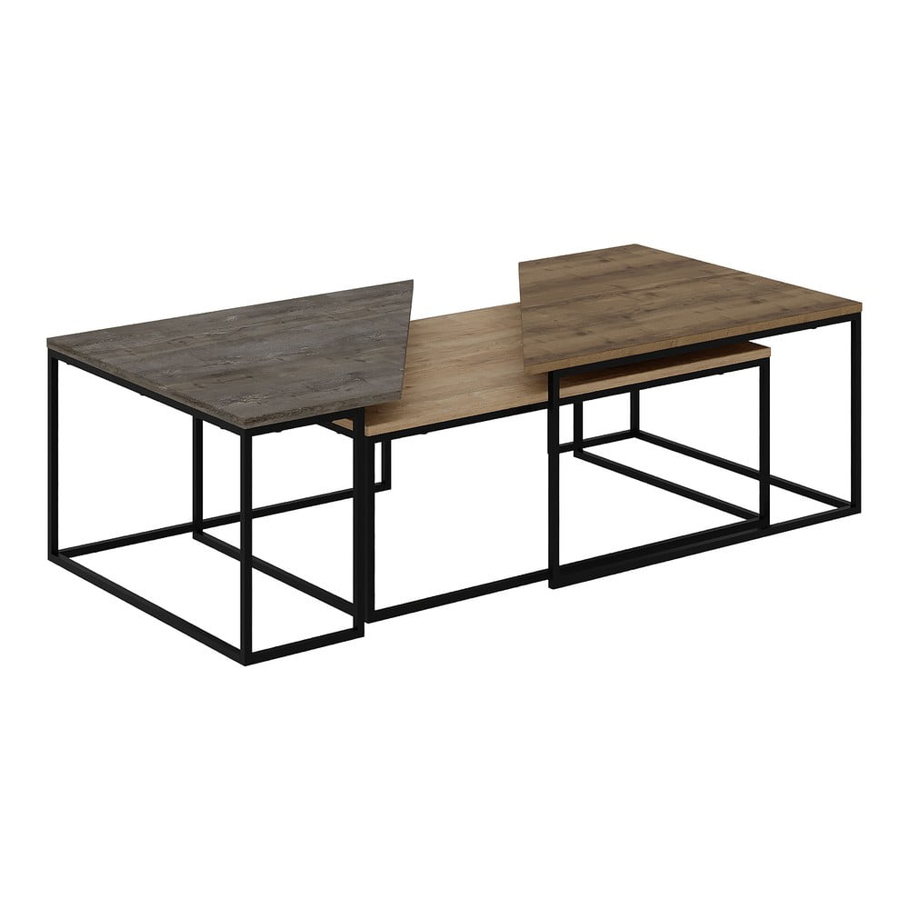 Măsuțe de cafea în culoare naturală 3 buc. cu blat cu aspect de lemn de nuc 70x110 cm Titan – Marckeric Măsuțe de cafea în culoare naturală 3 buc. cu blat cu aspect de lemn de nuc 70x110 cm Titan – Marckeric