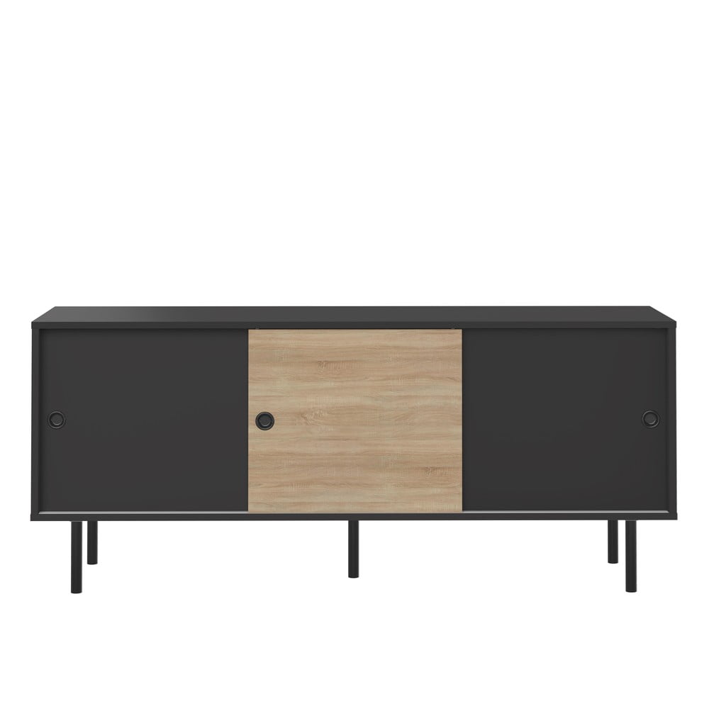 Comodă joasă cu aspect de lemn de stejar cu ușă glisantă negru 148x40 cm Zip – TemaHome Comodă joasă cu aspect de lemn de stejar cu ușă glisantă negru 148x40 cm Zip – TemaHome