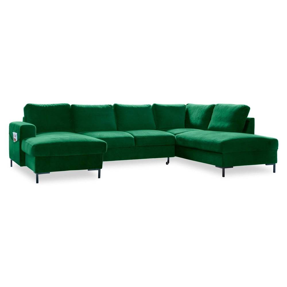 Canapea extensibilă din catifea în formă de „U” cu șezlong pe partea dreaptă Miuform Lofty Lilly, verde Canapea extensibilă din catifea în formă de „U” cu șezlong pe partea dreaptă Miuform Lofty Lilly, verde