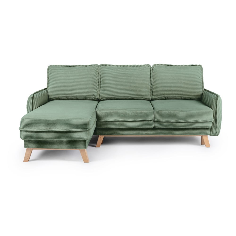 Colțar verde deschis extensibil cu tapițerie din catifea reiată (cu colț variabil) Tori – Bonami Selection Colțar verde deschis extensibil cu tapițerie din catifea reiată (cu colț variabil) Tori – Bonami Selection