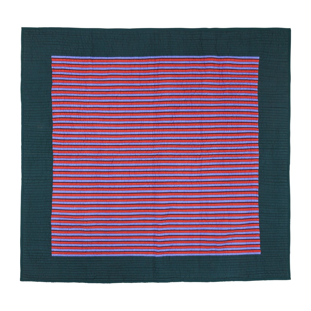 Cuvertură de pat din bumbac verde și mov pentru pat dublu 260x260 cm Twist - Hübsch Cuvertură de pat din bumbac verde și mov pentru pat dublu 260x260 cm Twist - Hübsch
