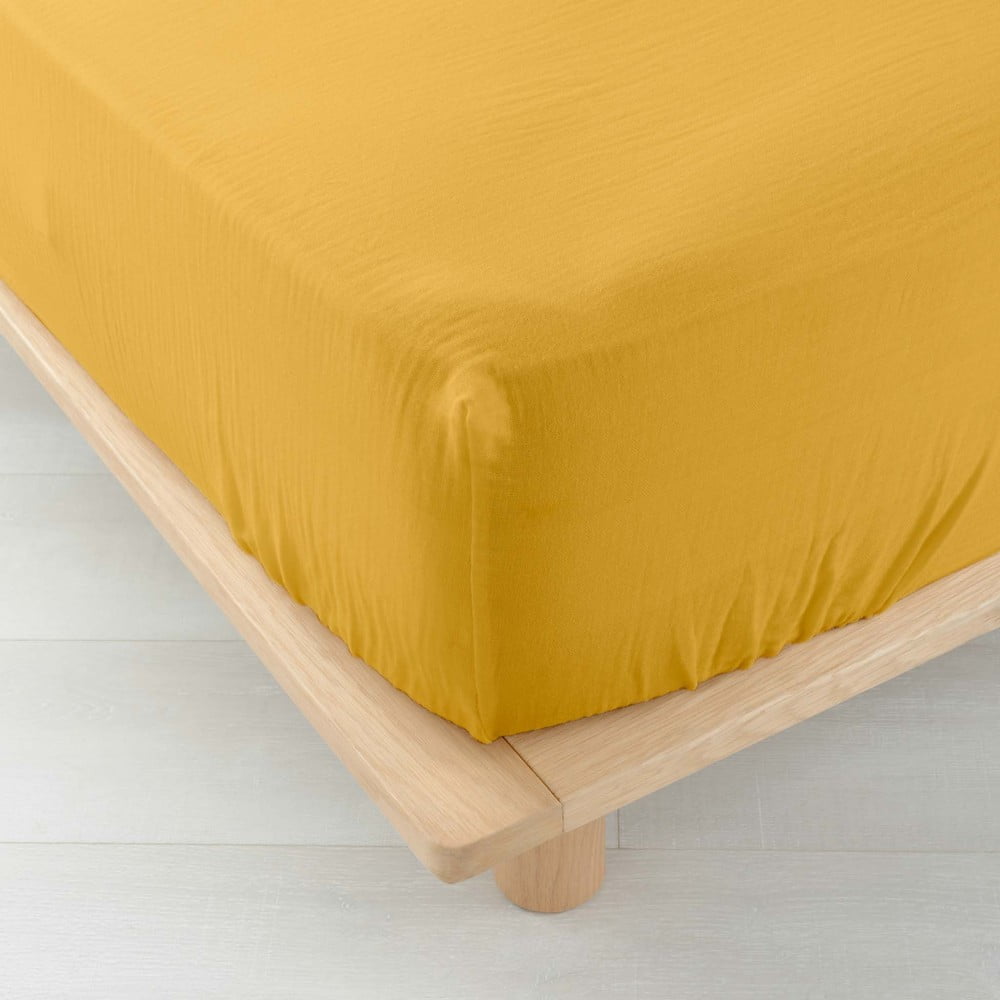 Cearceaf galben din muselină cu elastic 140x190 cm Angelia – douceur d'intérieur Cearceaf galben din muselină cu elastic 140x190 cm Angelia – douceur d'intérieur