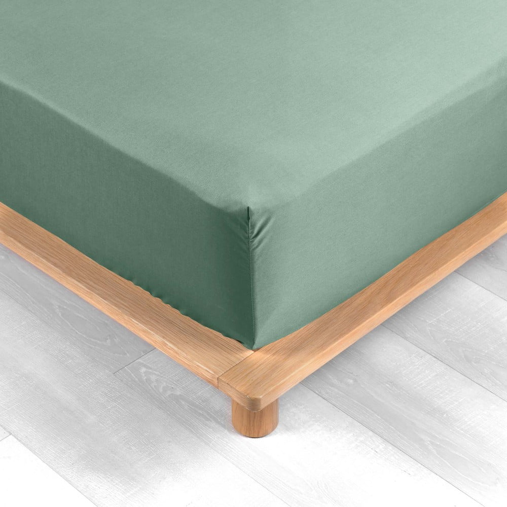 Cearceaf verde din bumbac percal cu elastic 160x200 cm Percaline – douceur d'intérieur Cearceaf verde din bumbac percal cu elastic 160x200 cm Percaline – douceur d'intérieur