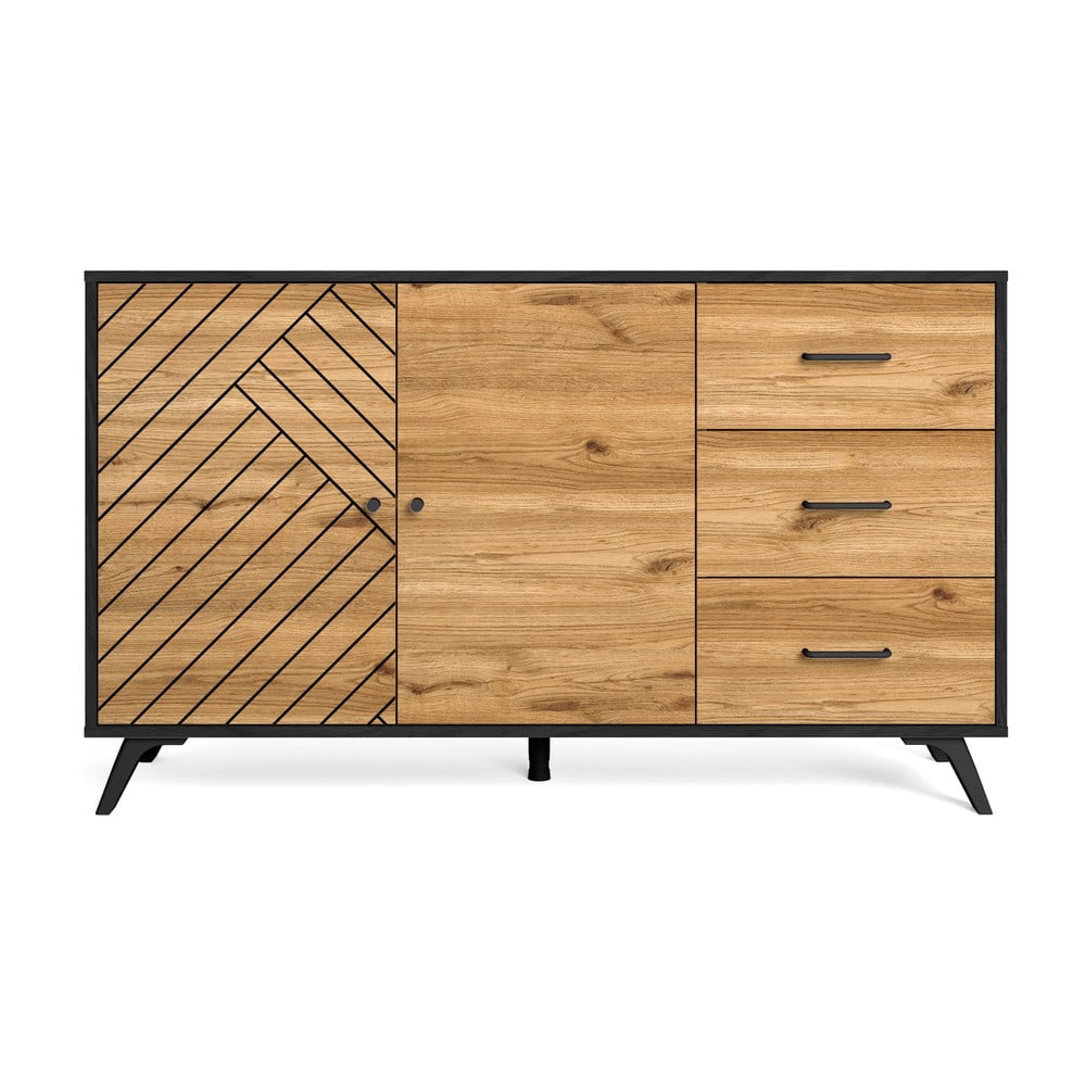 Comodă negru/natural joasă cu aspect de lemn de stejar 136x81 cm Zebra – Marckeric Comodă negru/natural joasă cu aspect de lemn de stejar 136x81 cm Zebra – Marckeric