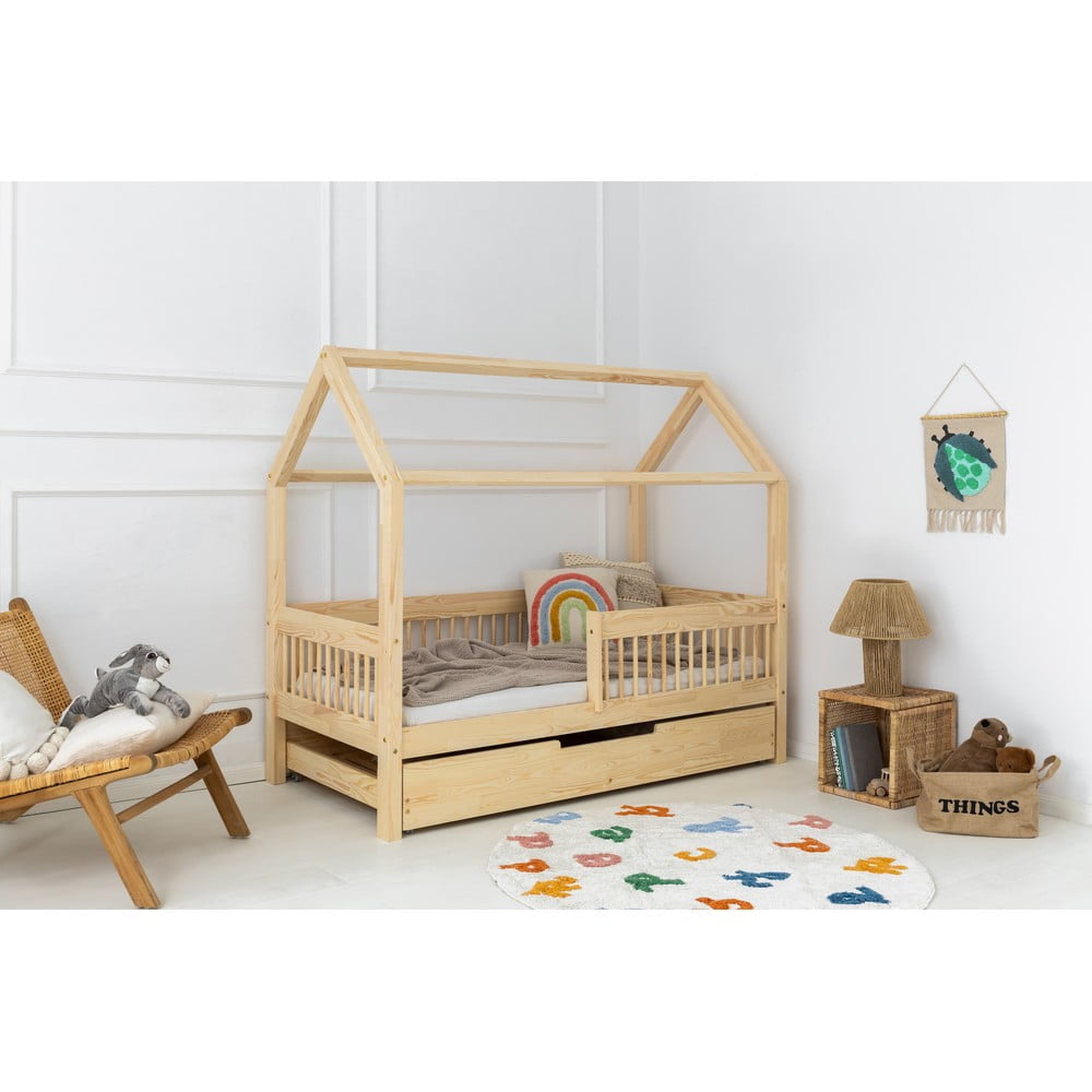 Pat pentru copii în culoare naturală de tip casă/cu extensie suplimentară din lemn de pin cu spațiu de depozitare 70x160 cm Mila MBW – Adeko Pat pentru copii în culoare naturală de tip casă/cu extensie suplimentară din lemn de pin cu spațiu de depozitare 70x160 cm Mila MBW – Adeko