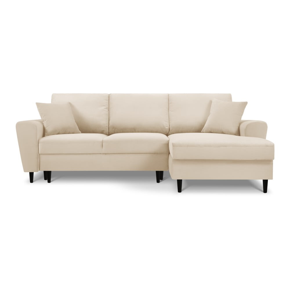 Colțar extensibil cu tapițerie reiată și șezlong pe partea dreaptă Micadoni Home Moghan, bej Colțar extensibil cu tapițerie reiată și șezlong pe partea dreaptă Micadoni Home Moghan, bej