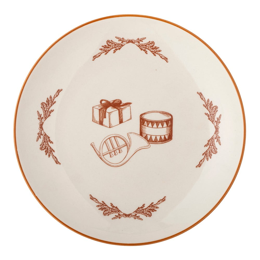 Farfurie albă pentru desert din gresie ø 20,5 cm cu model de Crăciun Beth – Bloomingville Farfurie albă pentru desert din gresie ø 20,5 cm cu model de Crăciun Beth – Bloomingville