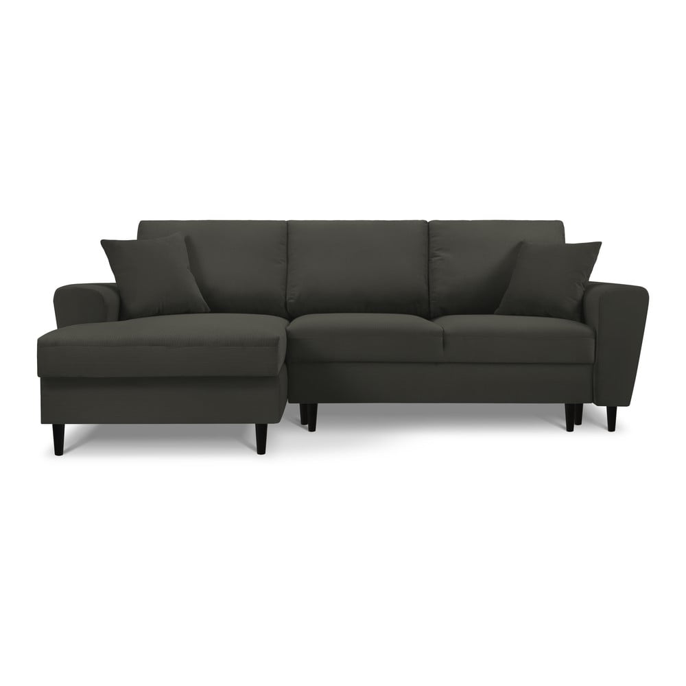 Colțar extensibil cu tapițerie reiată și șezlong pe partea stângă Micadoni Home Moghan, negru Colțar extensibil cu tapițerie reiată și șezlong pe partea stângă Micadoni Home Moghan, negru