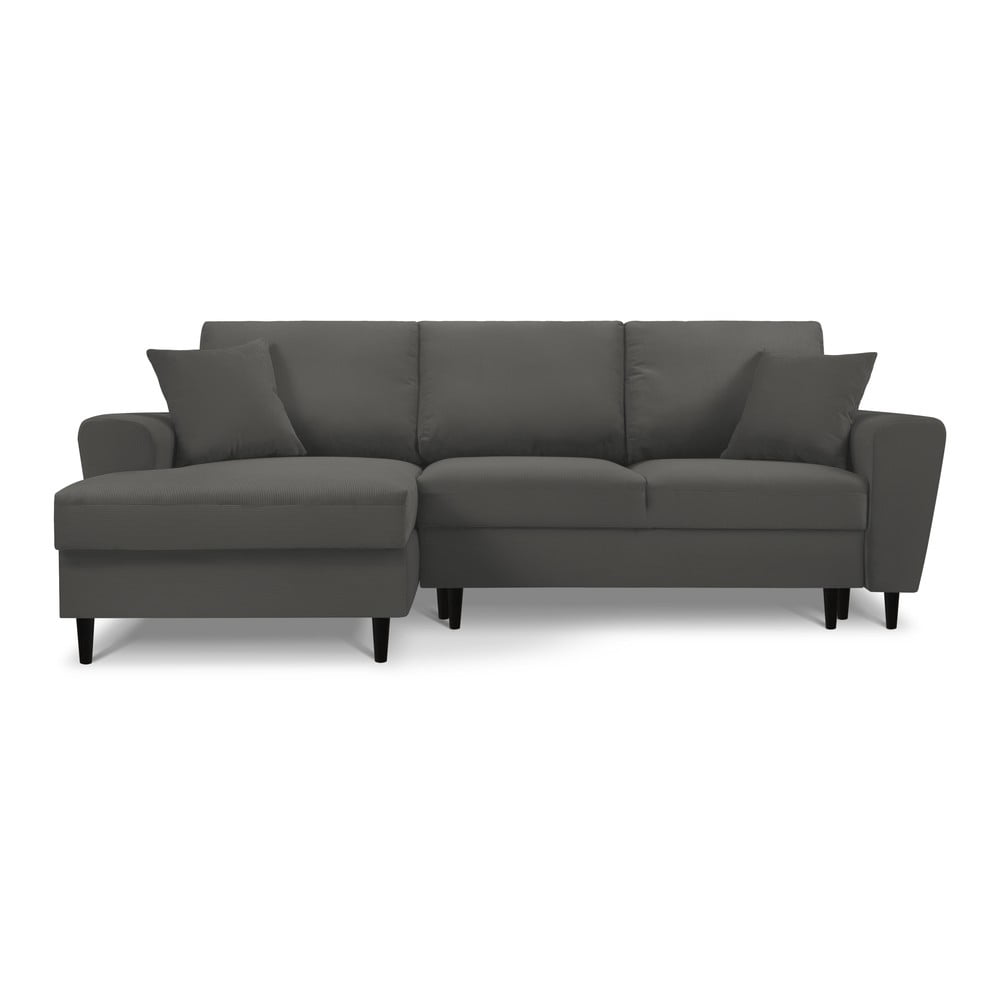 Colțar extensibil cu tapițerie reiată și șezlong pe partea stângă Micadoni Home Moghan, gri închis Colțar extensibil cu tapițerie reiată și șezlong pe partea stângă Micadoni Home Moghan, gri închis