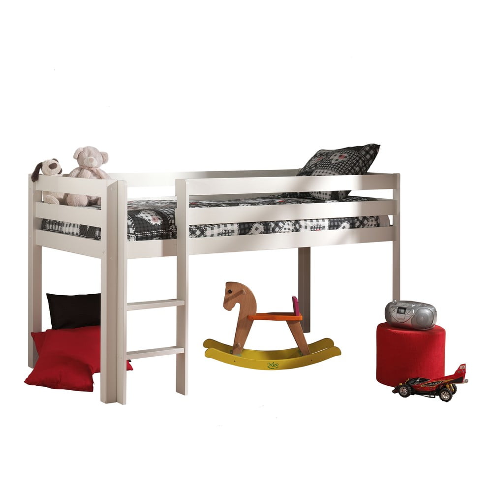 Pat pentru copii supraetajat alb din lemn masiv de pin 90x200 cm PINO – Vipack Pat pentru copii supraetajat alb din lemn masiv de pin 90x200 cm PINO – Vipack